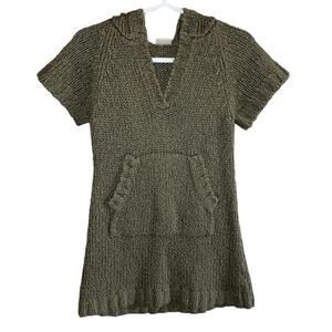 Vintage 3 Pommes Chunky Knit Hooded Sweater Tunic Dress Olive 4